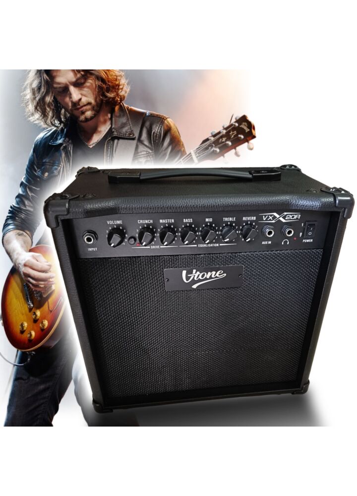 V-TONE VX-20R combo gitarowe wzmacniacz 20W do gitary elektrycznej czarny efekt drive reverb EQ AUX wyjście słuchawkowe
