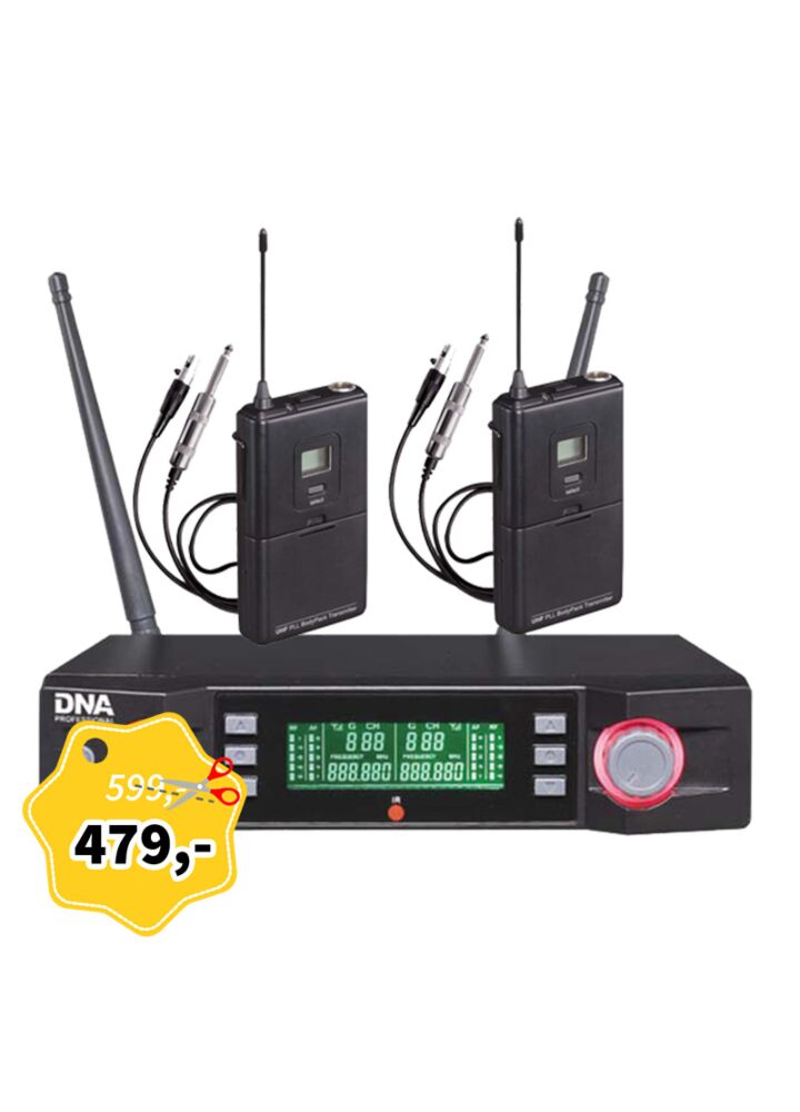 DNA VM - DUAL INSTRUMENTAL SET instrumentalny mikrofon bezprzewodowy 2x nadajnik bodypack odbiornik podwójny zestaw UHF 518-542 MHz