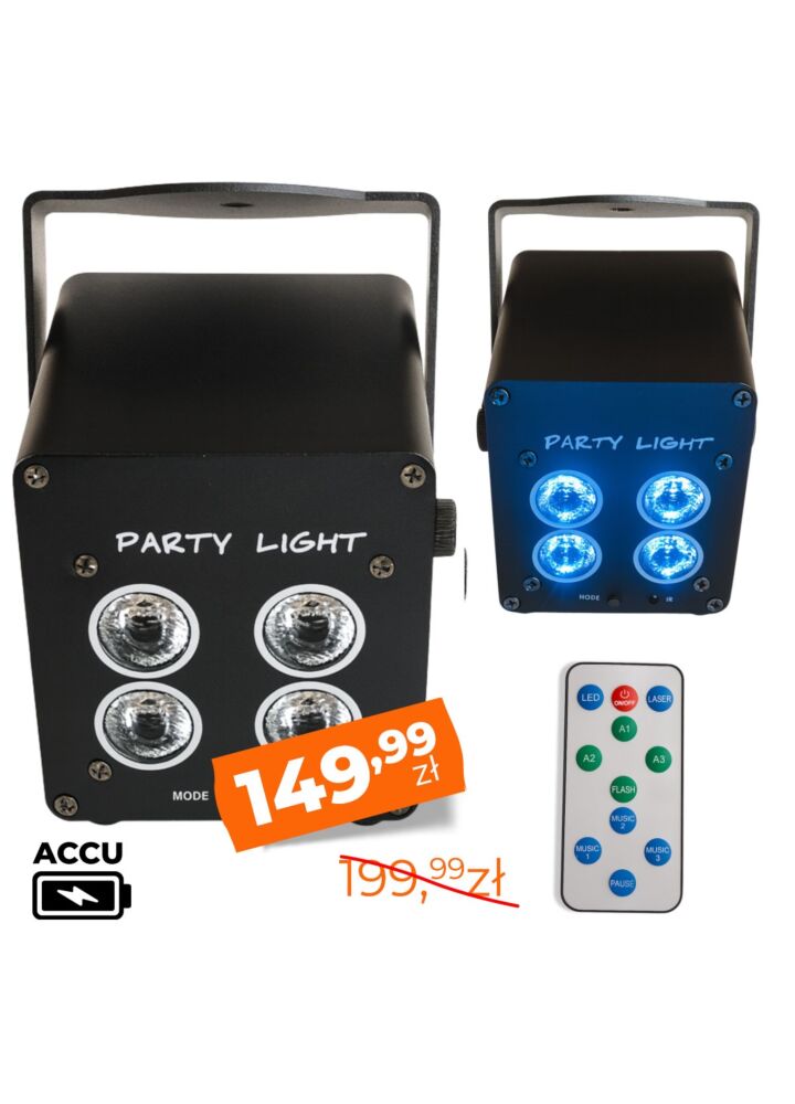 LIGHT4ME ACCU PAR 4x3W reflektor akumulatorowy 3600 mAh czarny efekt świetlny RGB LED pilot bezprzewodowy