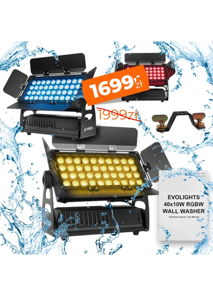 EVOLIGHTS 40X10W RGBW WALL WASHER oświetlacz zewnętrzny IP65 dekoracja światłem skrzydełka kadrujące