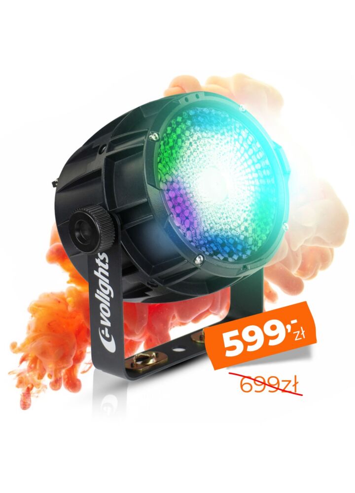 EVOLIGHTS CANDY PAR IP65 reflektor sceniczny oświetlenie zewnętrzne LED DMX 120W RGBW+30x0,2W RGB uchwyt montażowy