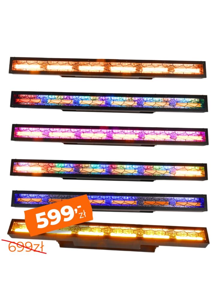 EVOLIGHTS LUMEN PIX HALO BAR listwa oświetleniowa retro LED ciepła biel efekt tła oświetlenie sceniczne vintage dekoracja światłem 6x50 WW + 440x0,2W RGB