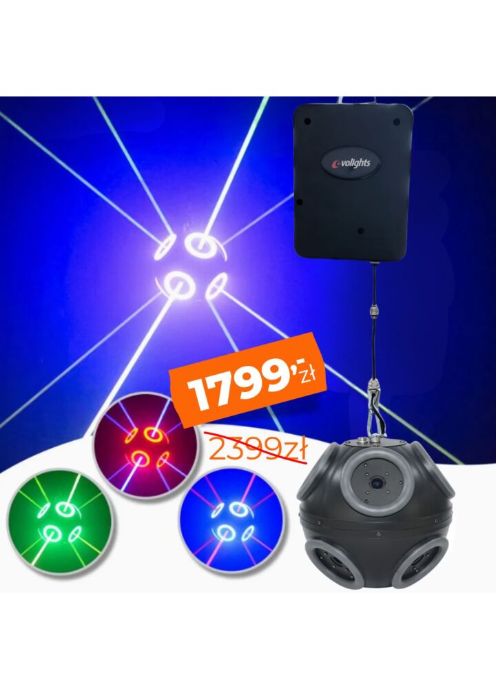 EVOLIGHTS COSMIC BALL LASER multiefekt świetlny DMX oświetlenie sceniczne dyskotekowe klubowe LED 360° laser ring regulowana wysokość 0-3 m 8x500mW RGB+96x0,5W RGB SMD 5050