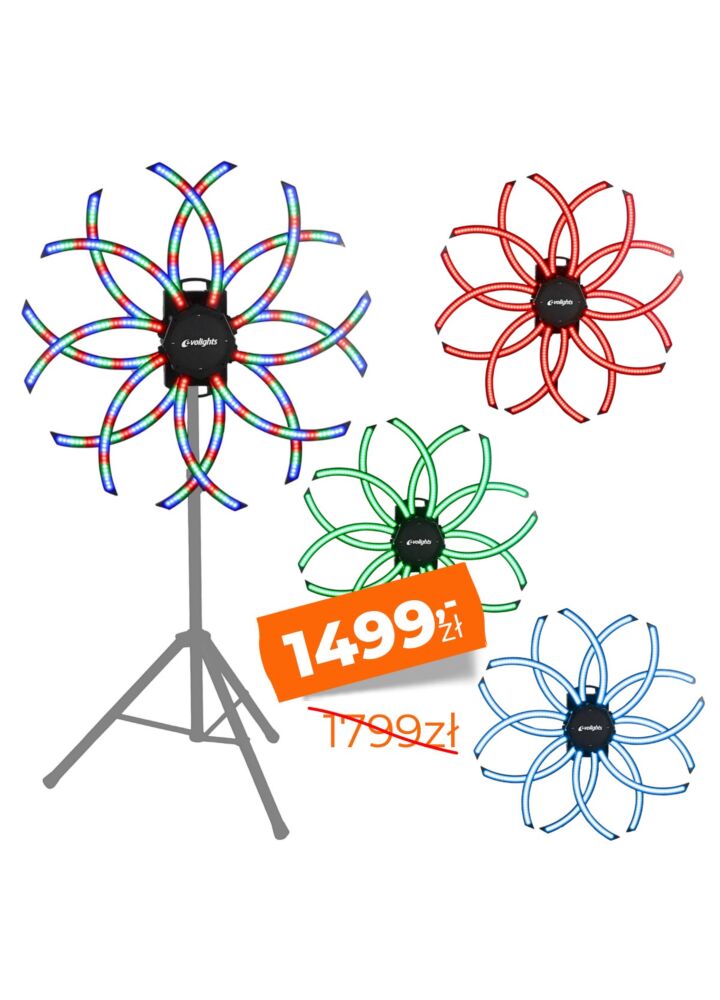 EVOLIGHTS VORTEX ruchomy efekt oświetleniowy DMX LED rotacja 360° 576x0,3W RGB SMD 5050 efekt tła 2x uchwyt montażowy omega