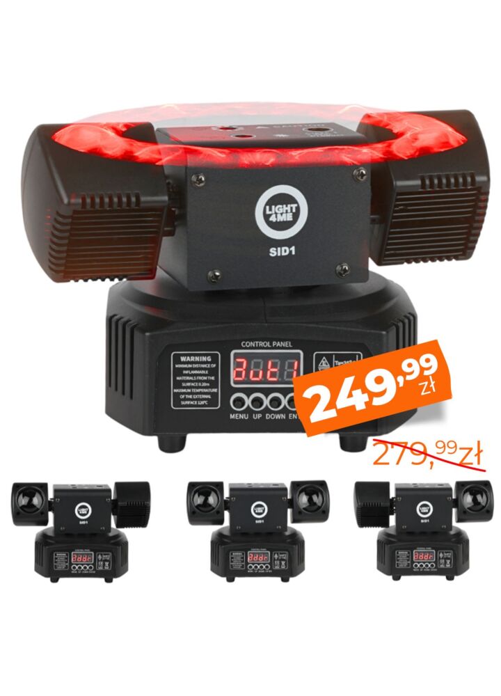 LIGHT4ME SID1 multiefekt świetlny LED 4w1 RGBWA efekt beam 2x laser R/G złoty stroboskop oświetlenie dyskotekowe klubowe DJ