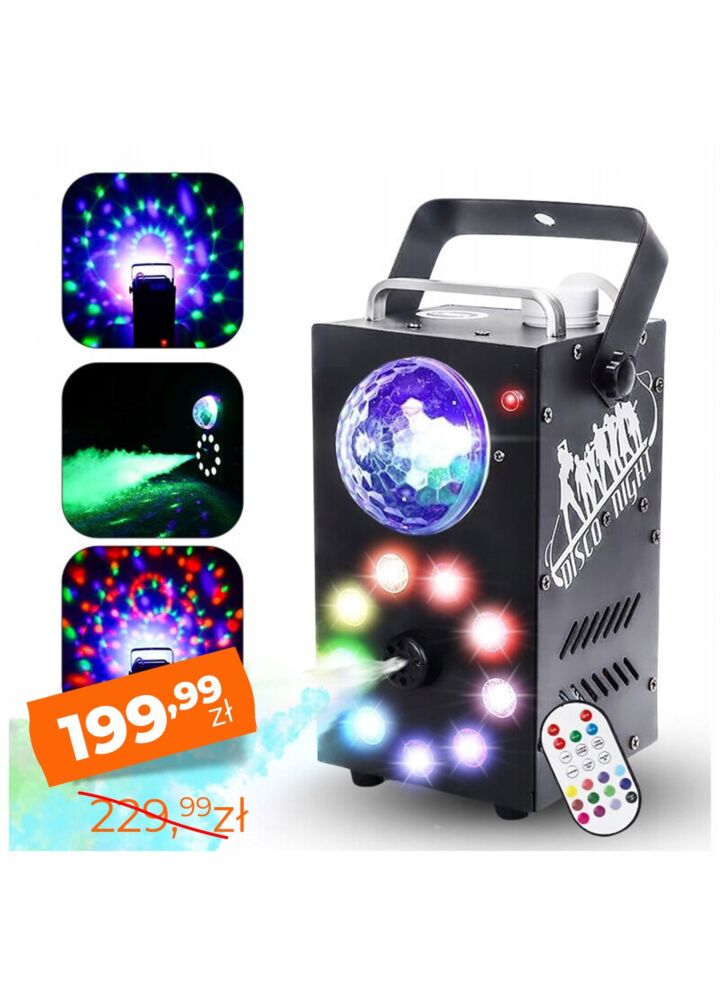LIGHT4ME PARTY FOG 700W V2 generator wytwornica dymu mgły kula disco efekt świetlny RGB pilot bezprzewodowy uchwyt montażowy