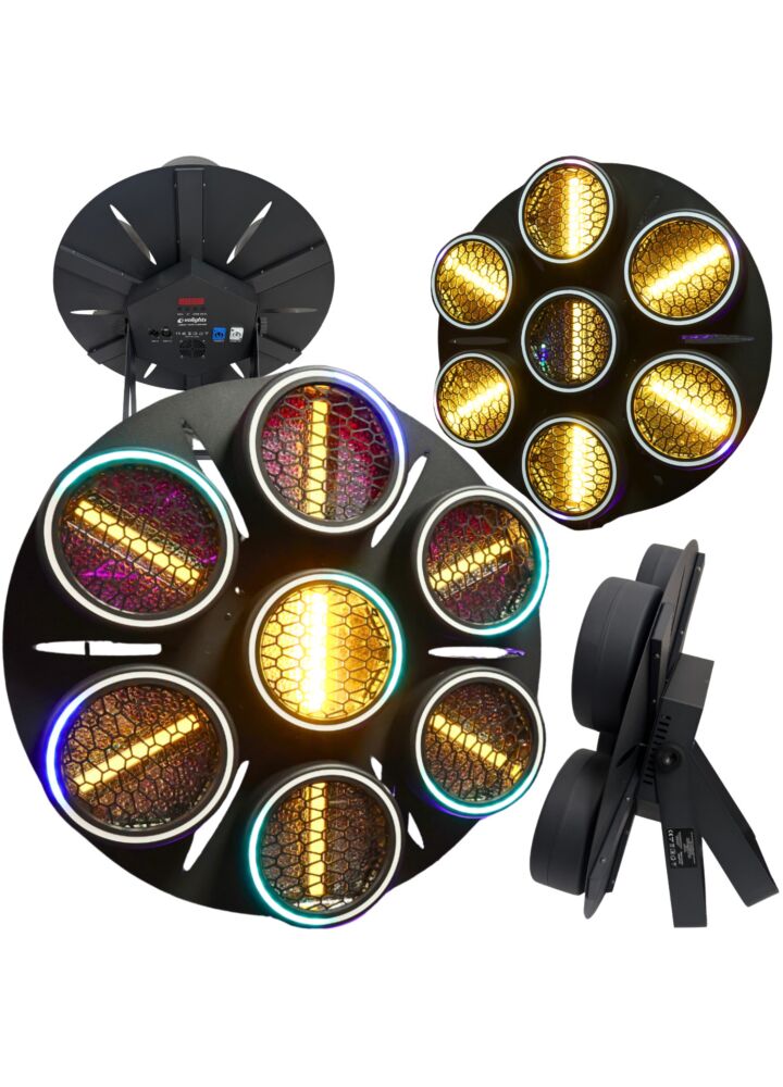EVOLIGHTS LUMEN 7 RING 7x30W WW + 224x0,5W/31x0,2W RGB LED reflektor estradowy vintage oświetlenie sceniczne retro ciepła biel efekt tła ring