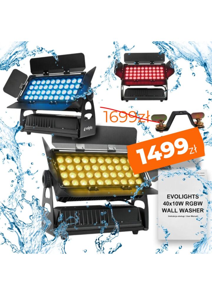 EVOLIGHTS 40X10W RGBW WALL WASHER oświetlacz zewnętrzny IP65 dekoracja światłem skrzydełka kadrujące