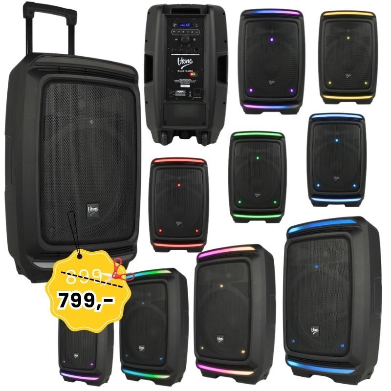 V-TONE OrionX 14 ACCU kolumna aktywna akumulatorowa czarna Bluetooth TWS USB AUX FM DSP wysuwana rączka kółka transportowe 135W RMS