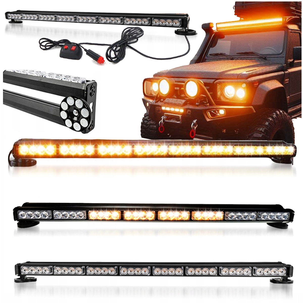 NN STB90 stroboskop pomarańczowy belka LED lampa ostrzegawcza na magnesy 12V 24V