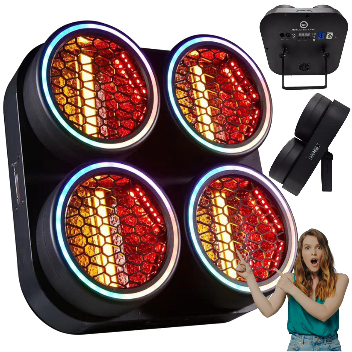 LIGHT4ME BLINDER LED 4 RING oświetlacz sceniczny oświetlenie estradowe efekt ring 4x30W WW LED COB + 252x0,2W RGB LED