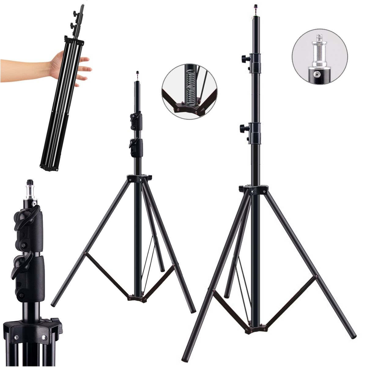 DNA TLS1 statyw oświetleniowy profesjonalny tripod stalowy solidny czarny 3 sekcje sprężyny amortyzujące 2,8 m do 5 kg
