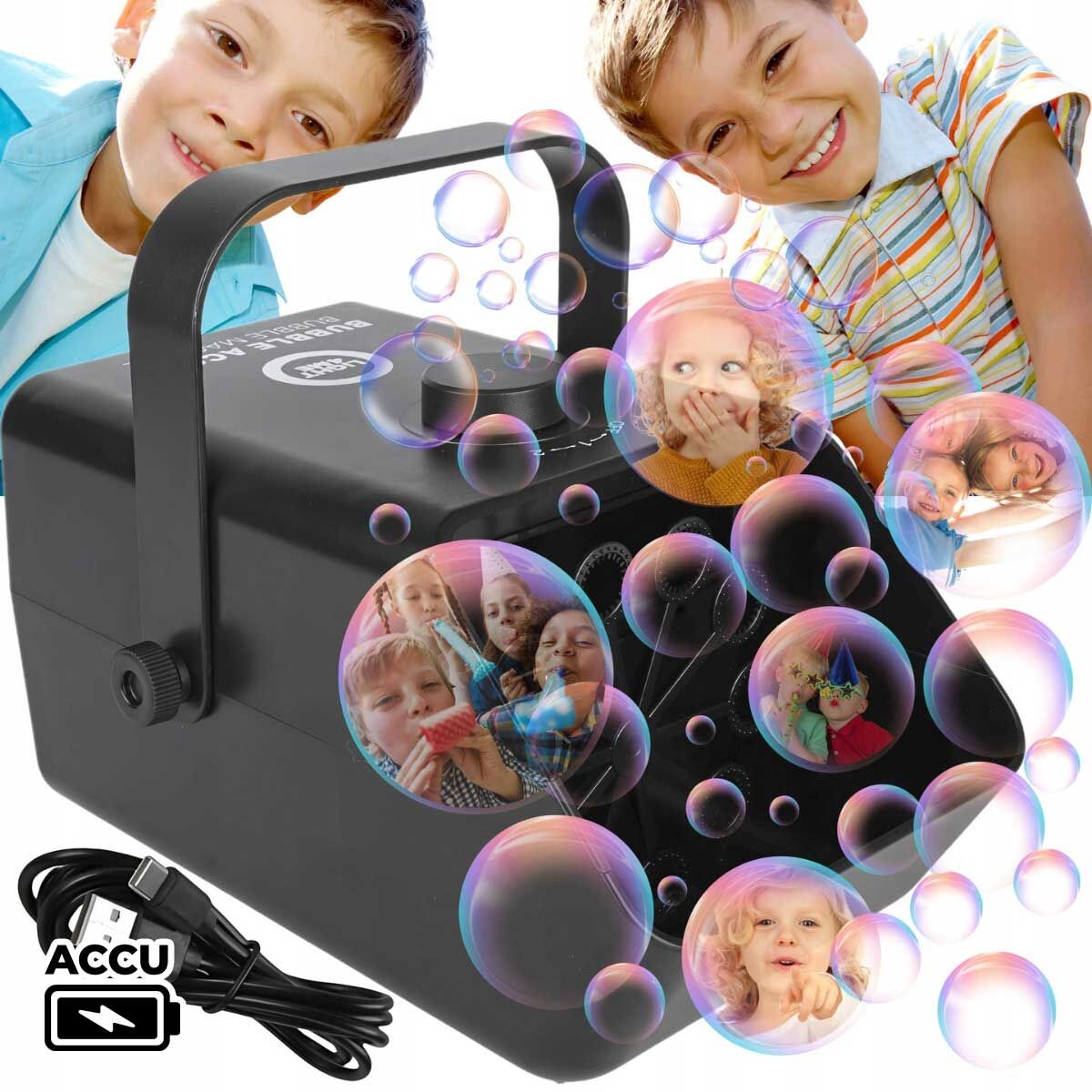 LIGHT4ME BUBBLE ACCU 1 akumulatorowa wytwornica baniek mydlanych przenośna maszyna do baniek 5000 mAh USB-C 10W