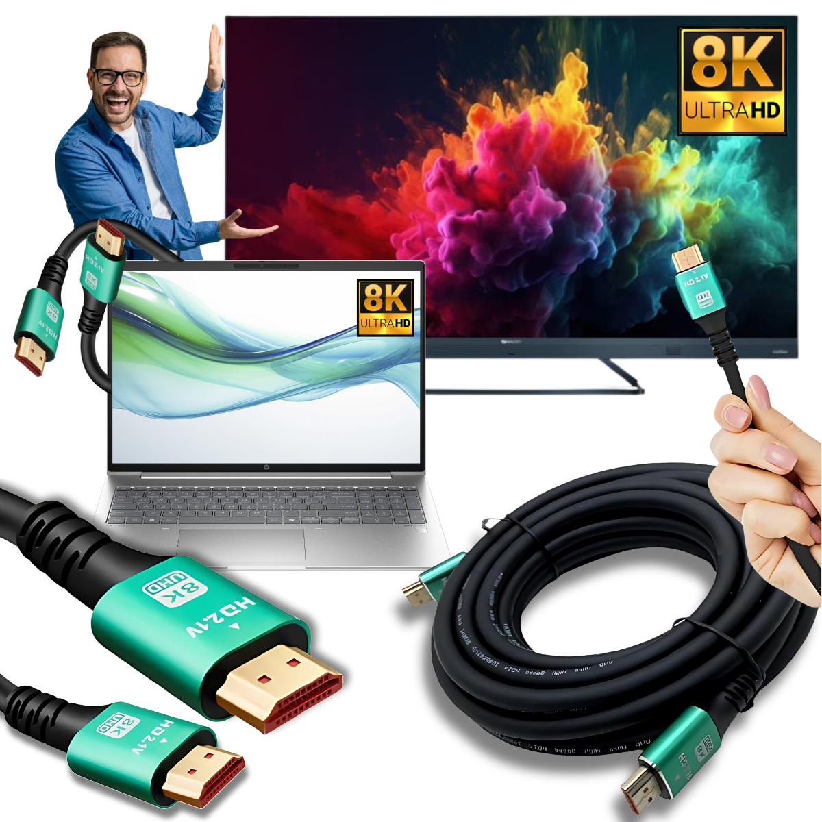 DNA HDMI 8K 2.1V przewód kabel 4K 144 Hz UHD 3D eARC 10 metrów pozłacane końcówki długi mocny solidny