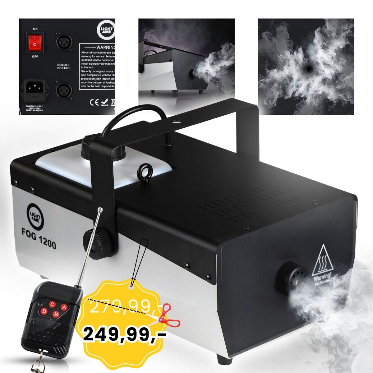 LIGHT4ME FOG 1200 V2 wytwornica dymu mgły pilot bezprzewodowy kontroler przewodowy 1200W