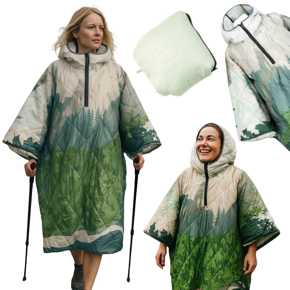 DH Garden Poncho Zielona Dolina 145x115 cm kurtka płaszcz peleryna z kapturem duża kieszeń na zamek