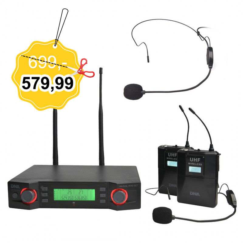 DNA VM - DUAL HEAD SET mikrofon bezprzewodowy 2x nadajnik nagłowny 2x bodypack odbiornik podwójny zestaw UHF 518-542 MHz