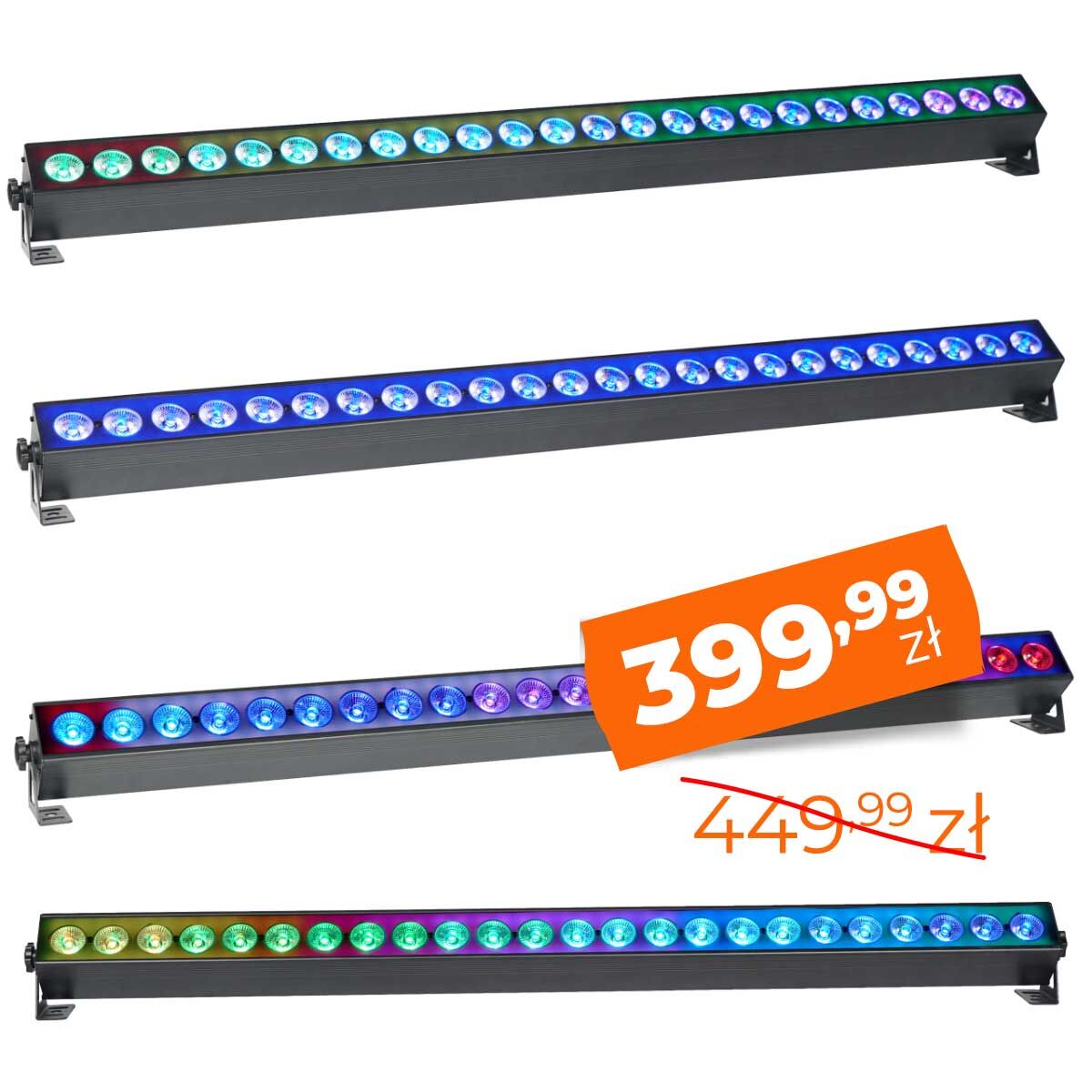 LIGHT4ME AURA PIXEL BAR 24x3W RGBW LED listwa oświetleniowa DMX efekt aura 96x0,2W RGB SMD 5050 dekoracja światłem 2x uchwyt montażowy