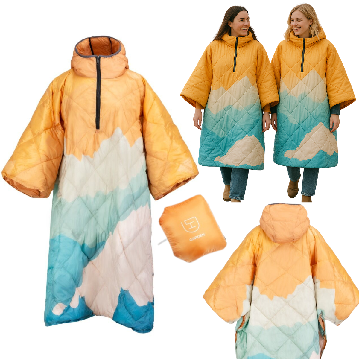 DH Garden Poncho Góry 145x115 cm kurtka płaszcz peleryna z kapturem duża kieszeń na zamek
