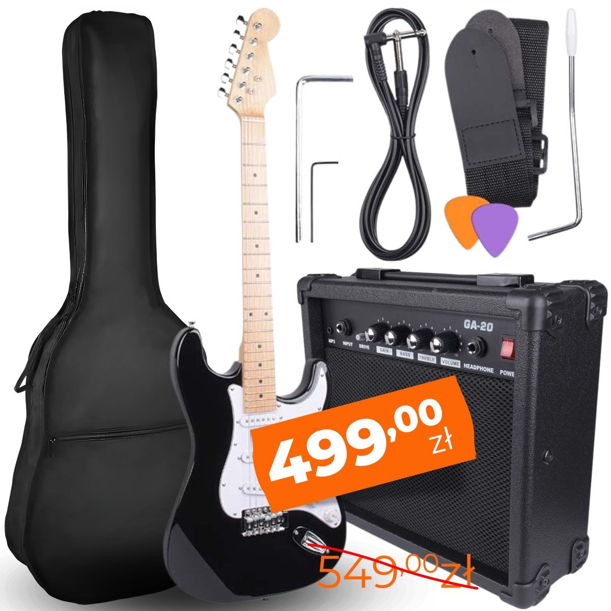 NN EG SET BK zestaw gitarowy gitara elektryczna stratocaster