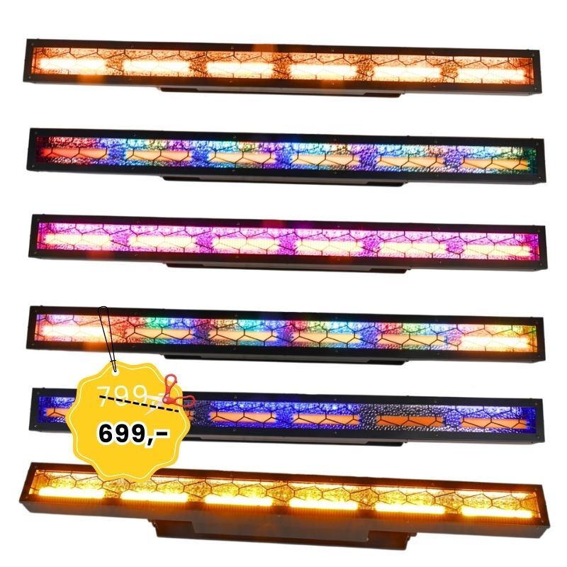 EVOLIGHTS LUMEN PIX HALO BAR listwa oświetleniowa retro LED ciepła biel efekt tła oświetlenie sceniczne vintage dekoracja światłem 6x50 WW + 440x0,2W RGB