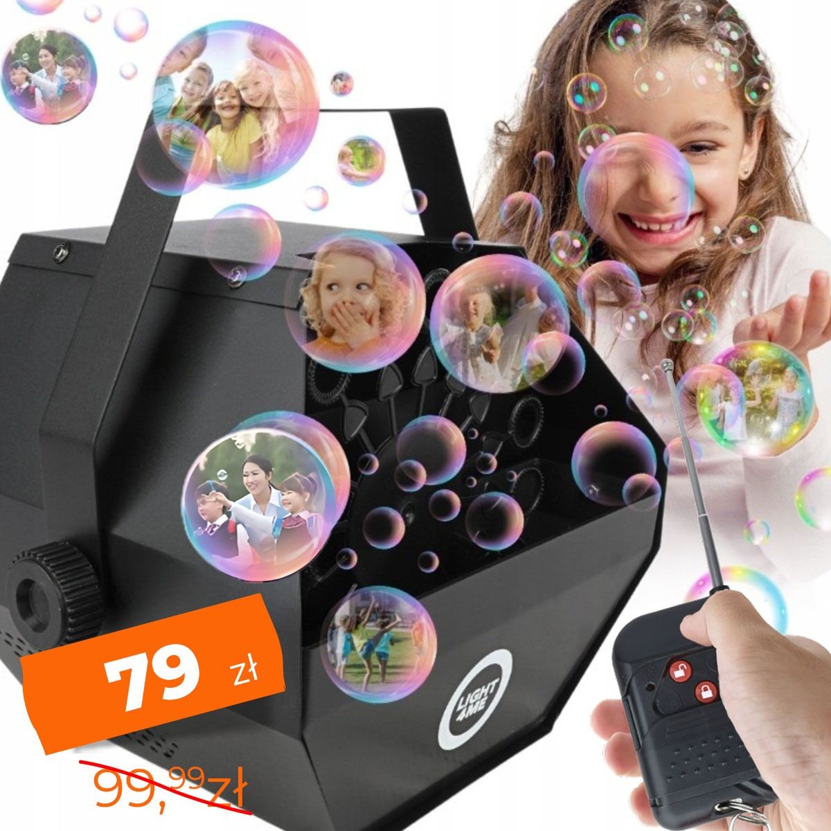 LIGHT4ME BM1 IR wytwornica baniek mydlanych wydajna pilot na podczerwień