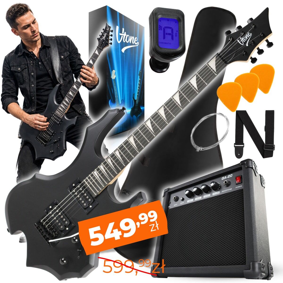 V-TONE EGS 39 MBK gitara elektryczna 4/4 czarny mat 39