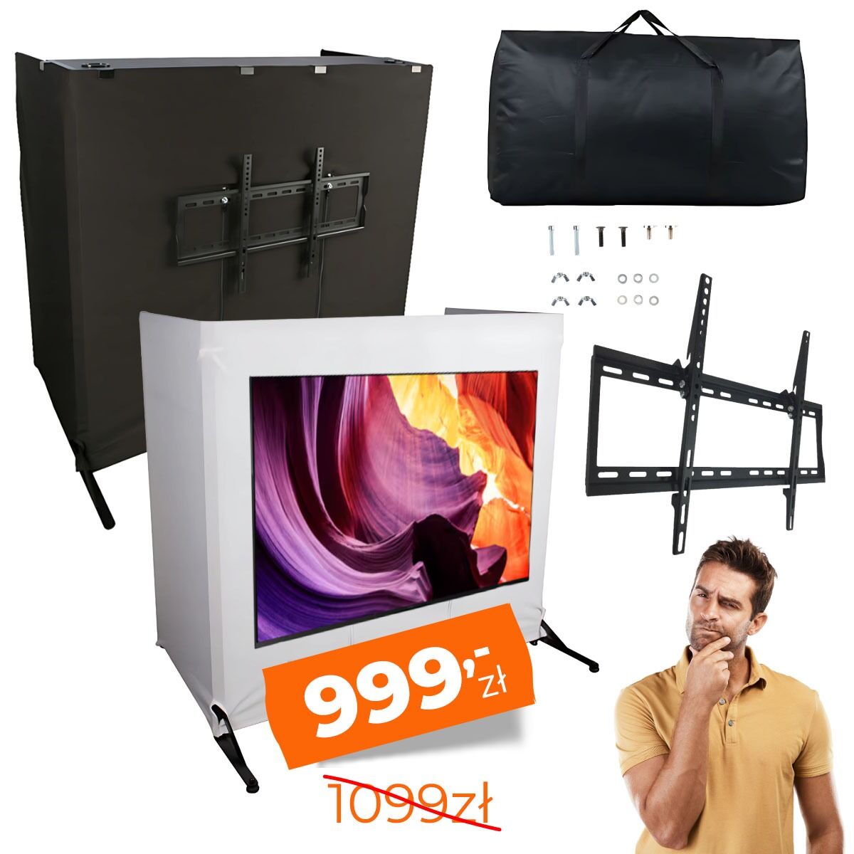 DNA DJ TV SCREEN stół stanowisko DJ uchwyt do telewizora 2 blaty czarna biała osłona pokrowiec do 70 kg