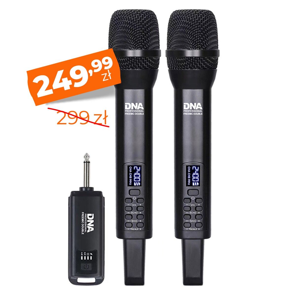 DNA FREEMIC DOUBLE mikrofon bezprzewodowy zestaw 2x nadajnik doręczny 2.4 GHz do 30 metrów