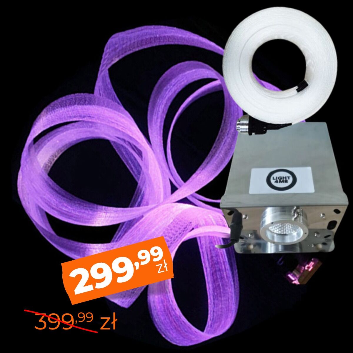 LIGHT4ME FIBRE 10 dekoracyjna siatka światłowodowa kurtyna 10 m + podświetlacz LED RGB 45W IP65 dekoracja światłem