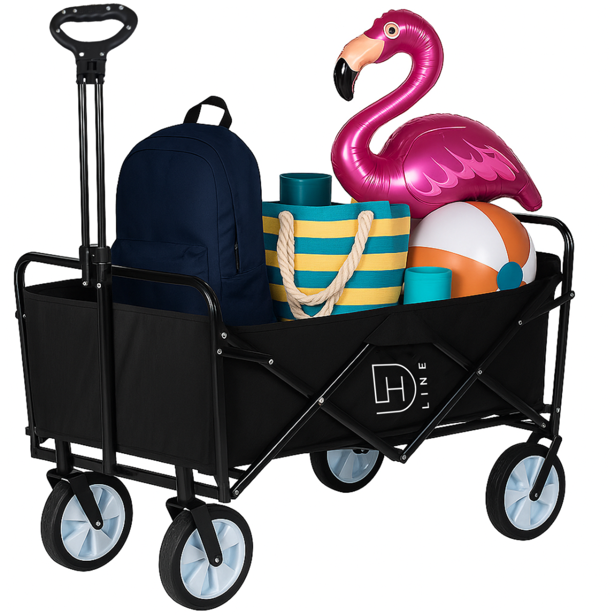 DH Line CART 150 wózek transportowy turystyczny plażowy kempingowy ogrodowy z rączką 4-kółkowy składany do 100 kg