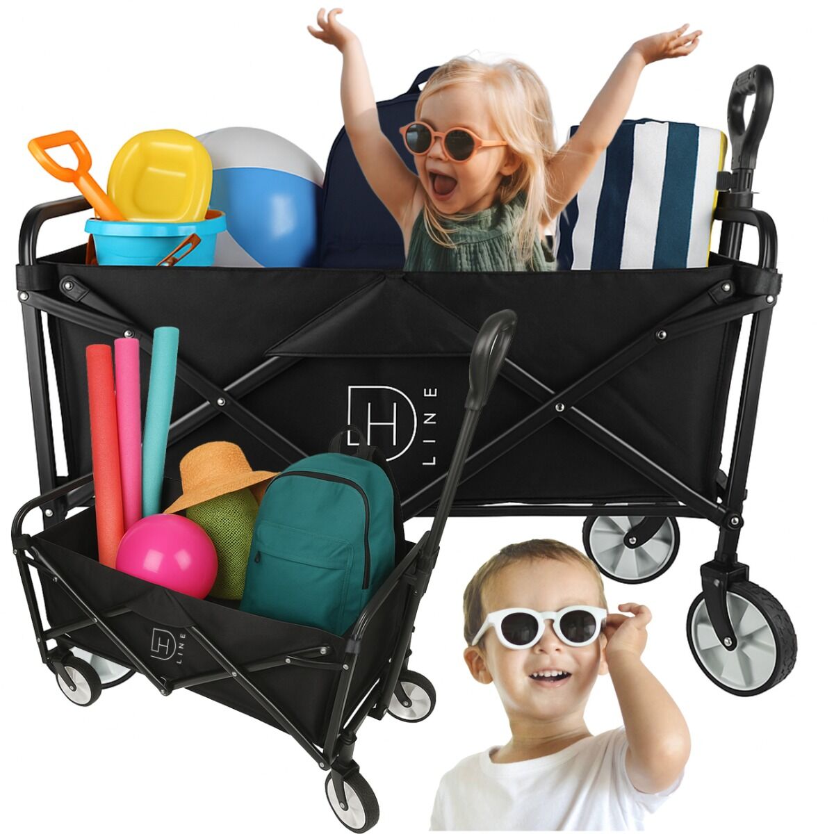 DH Line CART 90 wózek transportowy turystyczny plażowy kempingowy ogrodowy z rączką 4-kółkowy składany do 60 kg