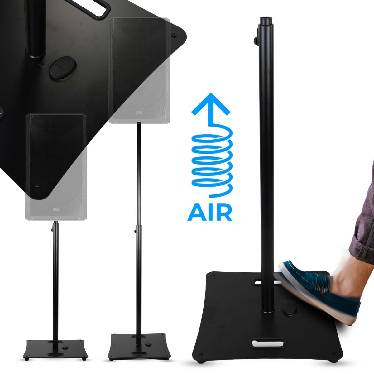 DNA AIR POLE 1 statyw kolumnowy oświetleniowy kwadratowa podstawa teleskopowa sztyca sprężyna gazowa do 50 kg