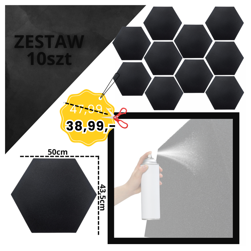 DNA AM3 BK panel akustyczny zestaw 10 szt. czarny sześciokątny pianka mata wygłuszająca redukcja echa pogłosu