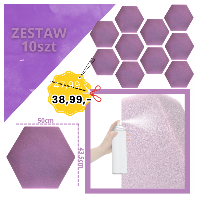 DNA AM3 PR panel akustyczny zestaw 10 szt. fioletowy sześciokątny pianka mata wygłuszająca redukcja echa pogłosu