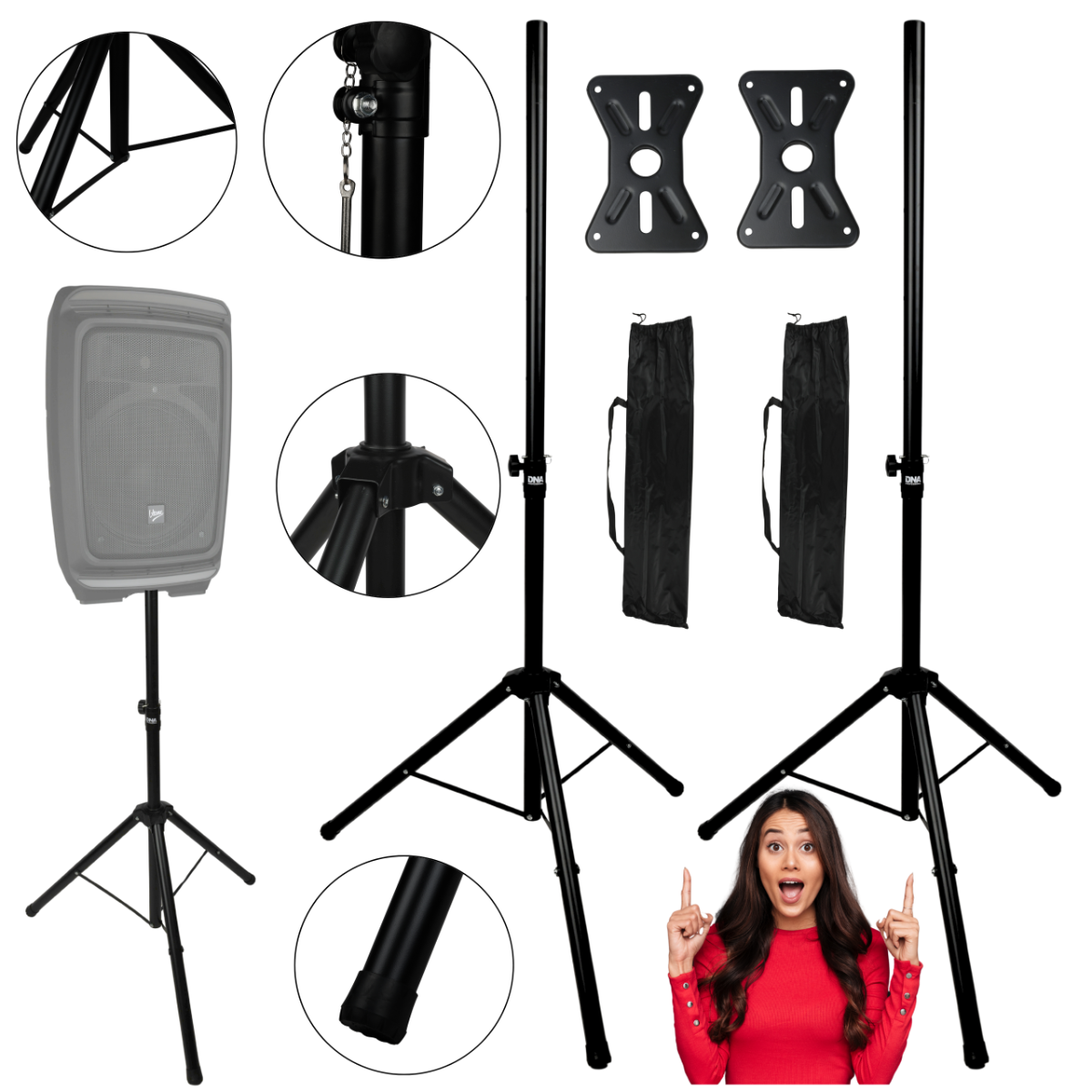 DNA BOX2 SET BAG stojak tripod statyw kolumnowy żelazny czarny podstawa kolumnowa pin zabezpieczający pokrowiec zestaw 2 szt.