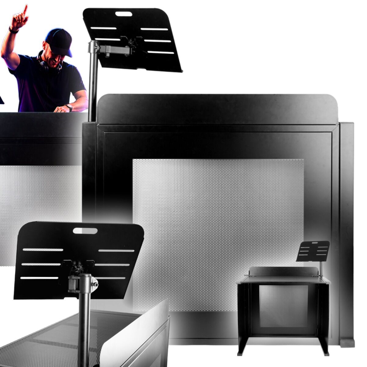 DNA DJB 2 stół mobilne stanowisko DJ stal składane do 100 kg nadstawka frontowa statyw pod laptopa uchwyt na słuchawki uchwyt na kubek torba transportowa przepusty kablowe