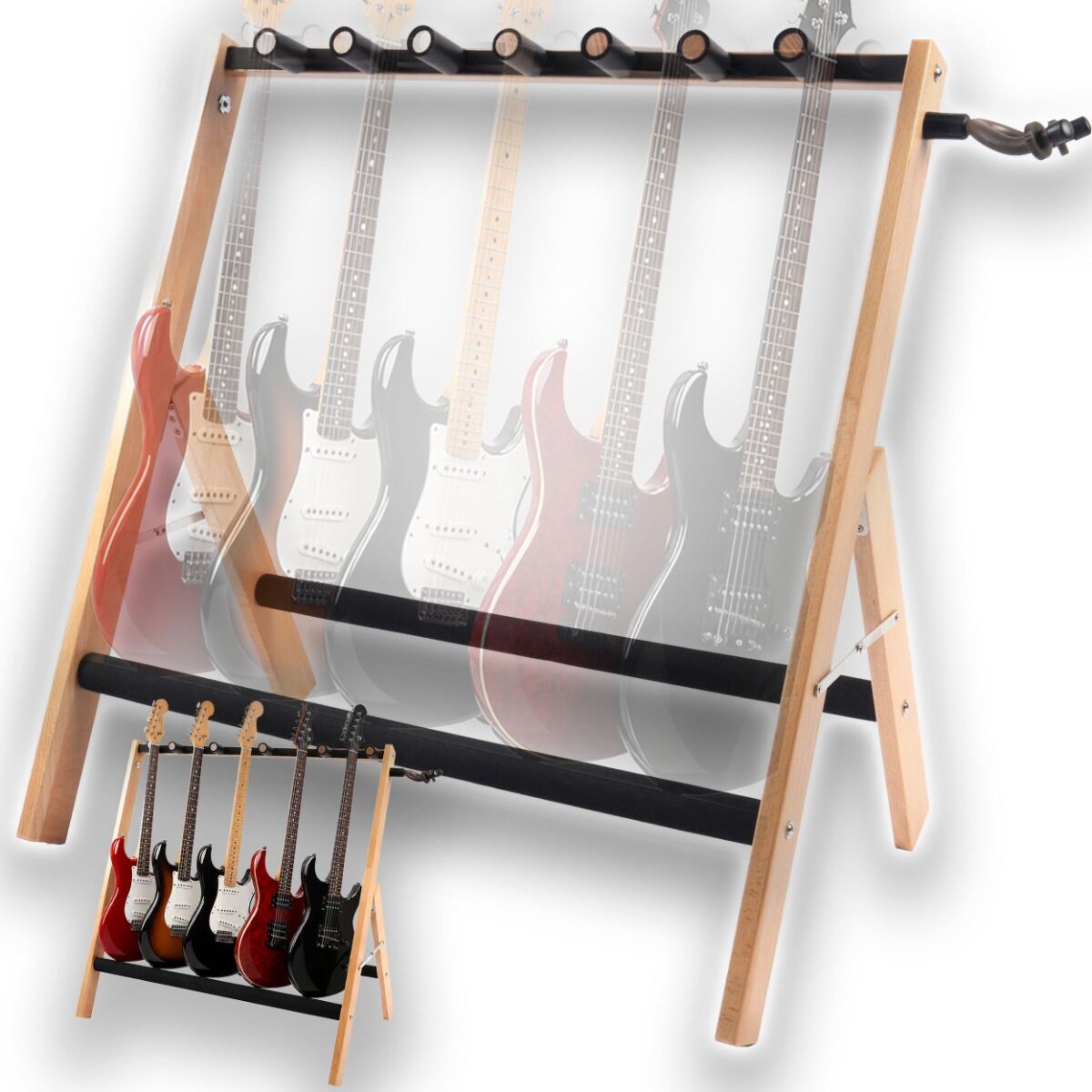 DNA GS5 statyw gitarowy stojak na 5 gitar wielostanowiskowy drewno bukowe składany wolnostojący 70 cm do 30 kg