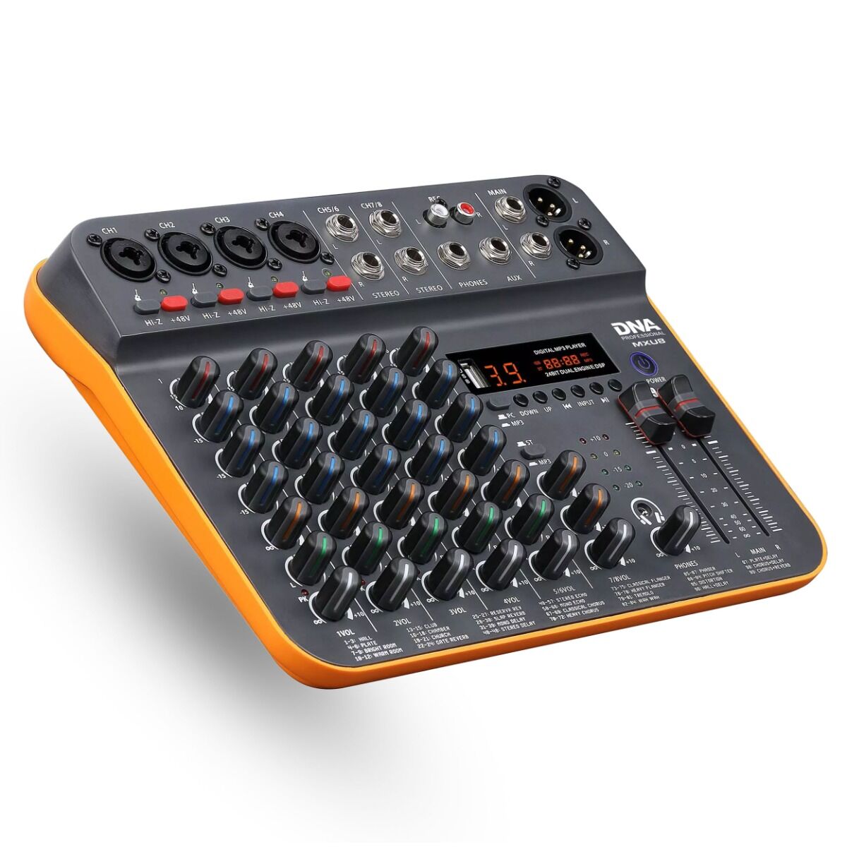 DNA MXU8 analogowy mikser dźwięku Bluetooth DSP EQ MP3 Phantom +48V USB-C 8 kanałów