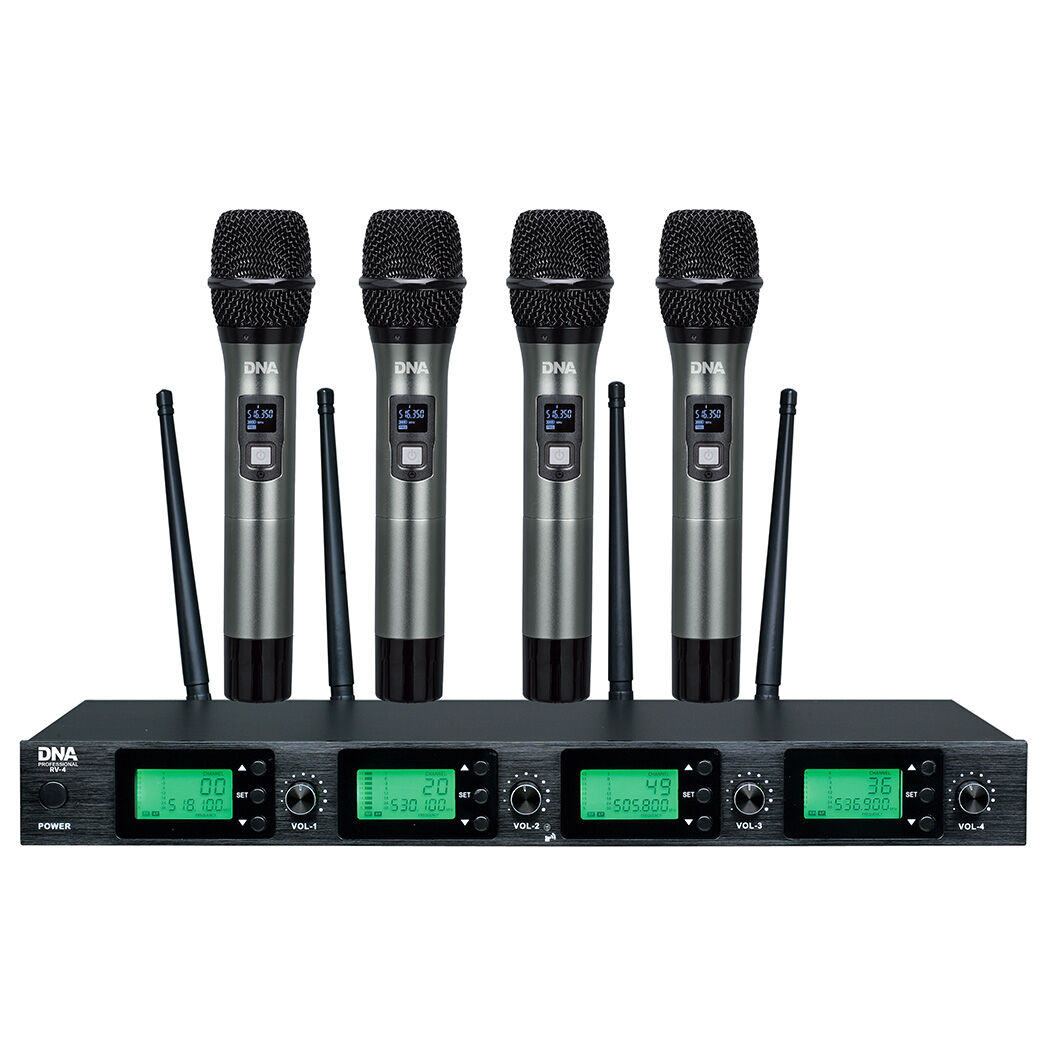 DNA RV-4 wireless microphone 4x handheld transmitter receiver set sound system UHF 518-542 MHz