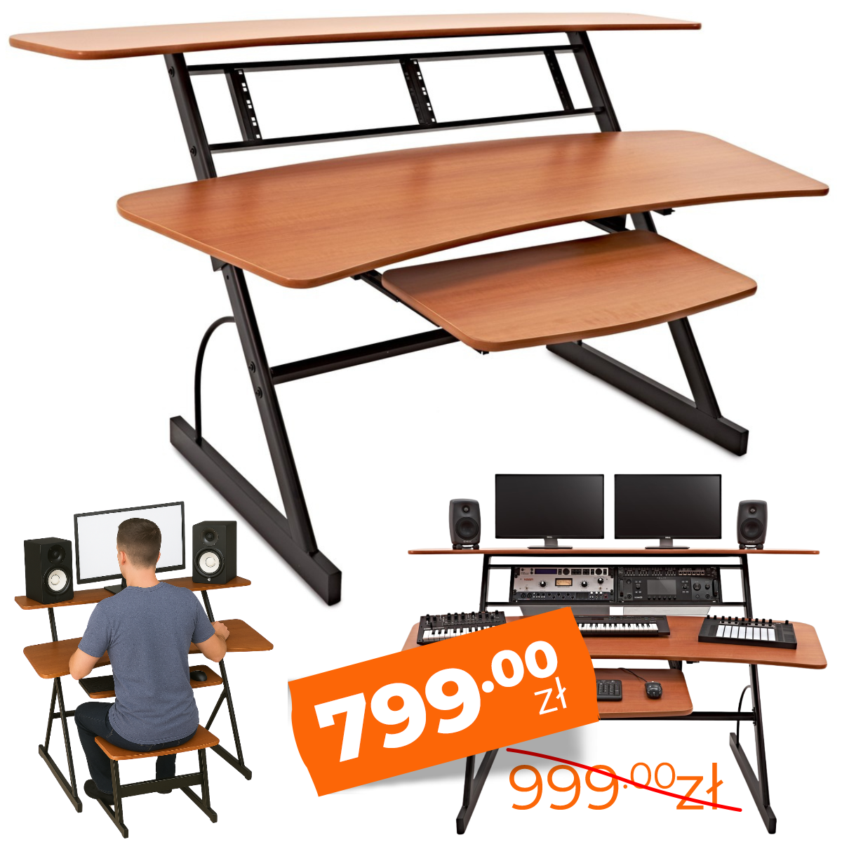 DNA SD1 biurko studyjne stanowisko robocze blat półka na sprzęt audio wysuwana półka na klawiaturę rack 2x4U 100 cm