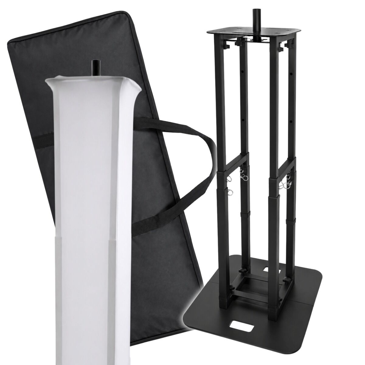 DNA TOTEM V2 podstawa statyw oświetleniowy-kolumnowy tower sceniczny pod kolumnę audio głowicę ruchomą efekt świetlny regulowana wysokość 82-175 cm adapter 35 mm czarna/biała osłona torba transportowa zestaw