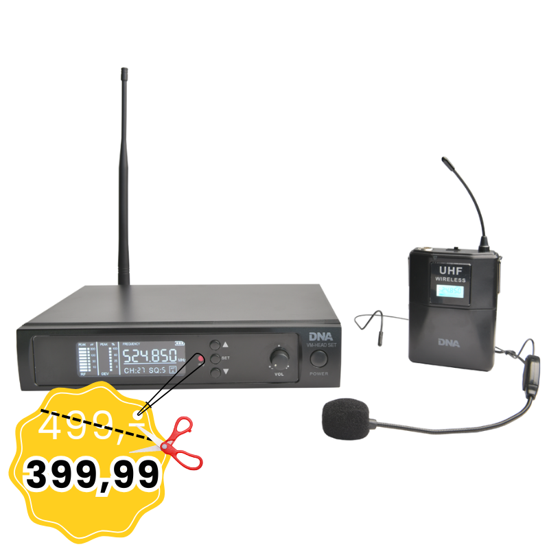 DNA VM - HEAD SET mikrofon bezprzewodowy nagłowny bodypack odbiornik zestaw UHF 518-542 MHz