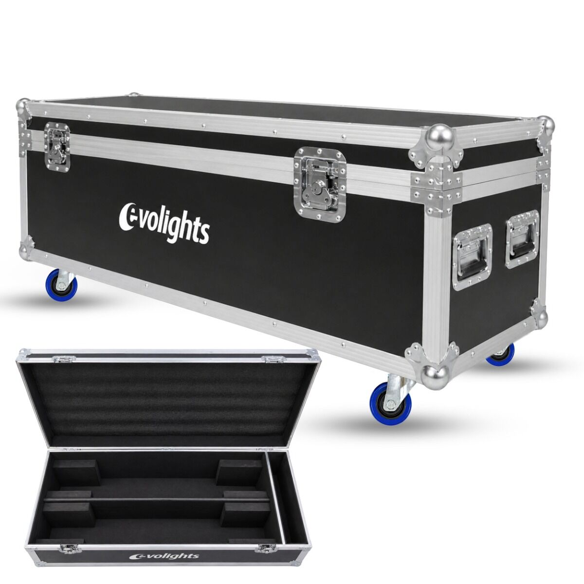 EVOLIGHTS 12 CANNON CASE 2IN1 skrzynia transportowa na 2 efekty oświetleniowe przegroda na akcesoria 4 kółka mechanizm blokady