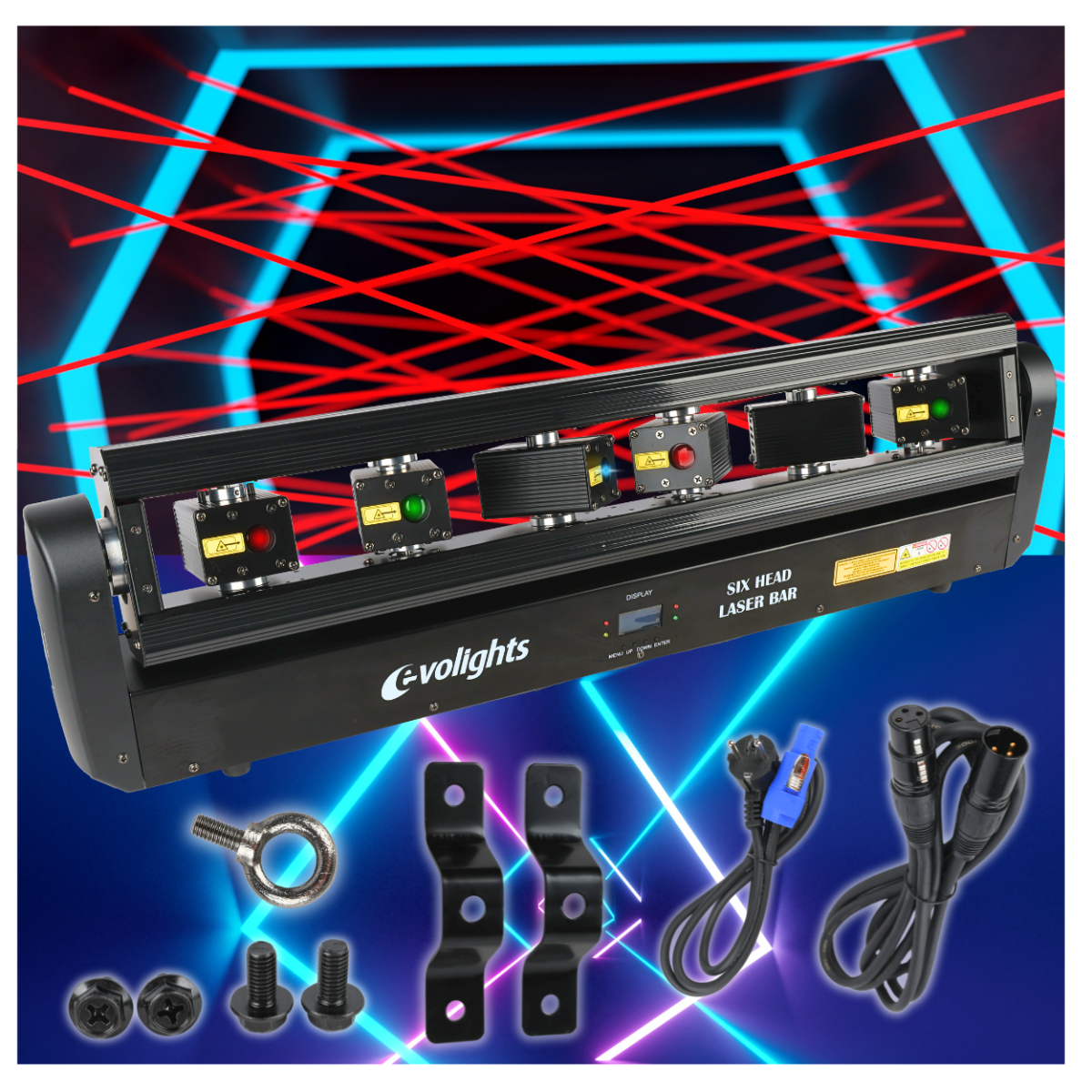 EVOLIGHTS LASER M-BAR listwa laserowa ruchoma profesjonalne oświetlenie estradowe 3W RGB DMX 2x uchwyt montażowy