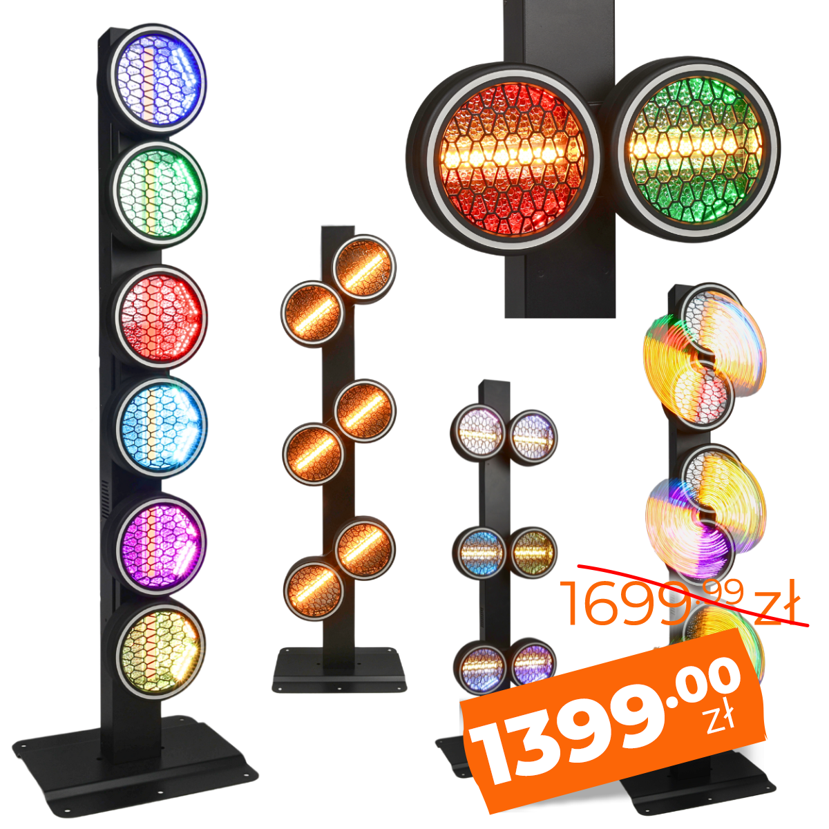 EVOLIGHTS LUMEN ROTO ruchome oświetlenie sceniczne LED retro vintage 6x40W WW+192x0,5W RGB+186x0,2W RGB efekt tła ring ciepły biały 2x uchwyt montażowy omega