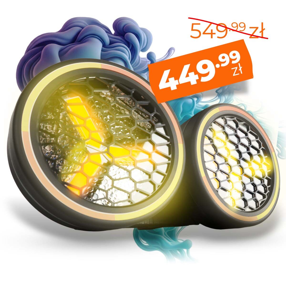 EVOLIGHTS LUMEN ROTO DUO ruchomy efekt oświetleniowy LED DMX nieskończona rotacja 6x40W WW + 62x0,5W RGB efekt ring uchwyt montażowy omega