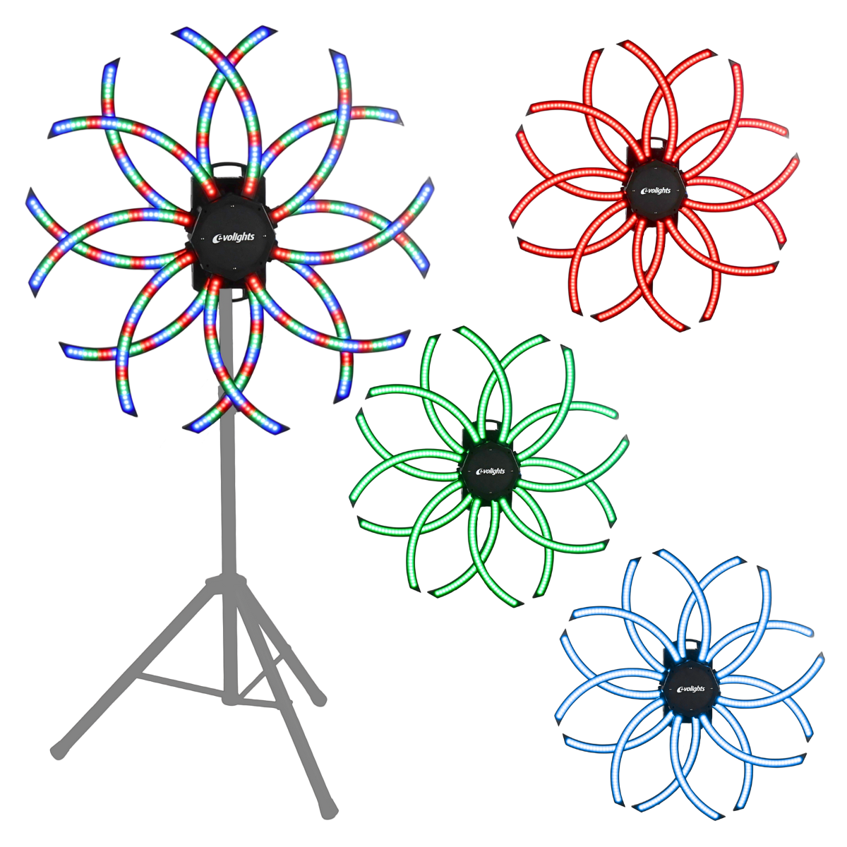 EVOLIGHTS VORTEX ruchomy efekt oświetleniowy DMX LED rotacja 360° 576x0,3W RGB SMD 5050 efekt tła 2x uchwyt montażowy omega