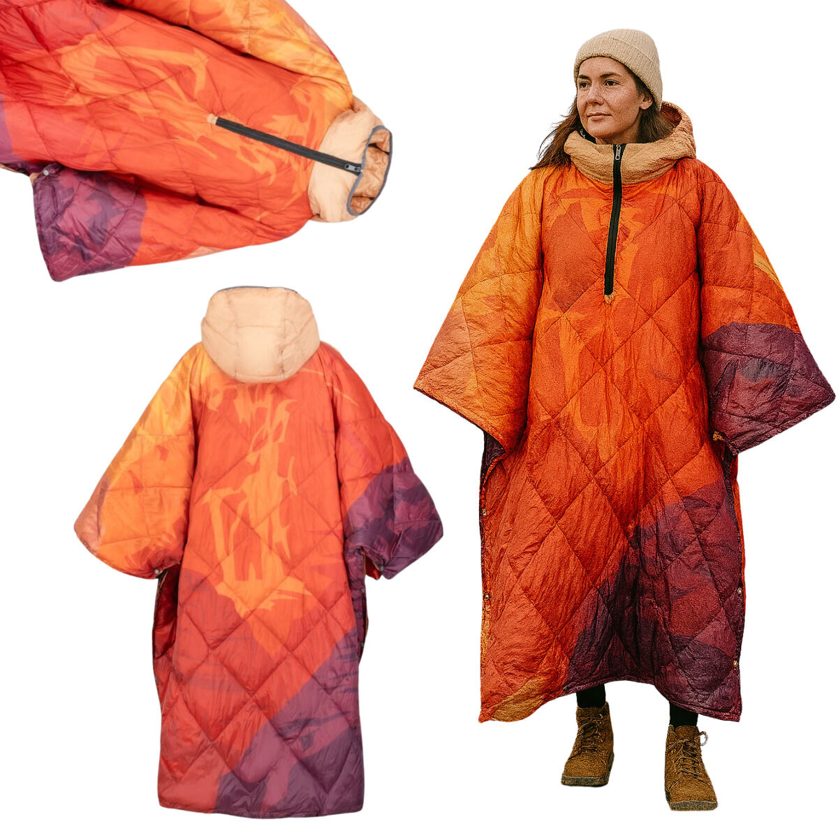 DH Garden Poncho Kanjon 145x115 cm kurtka płaszcz peleryna z kapturem duża kieszeń na zamek