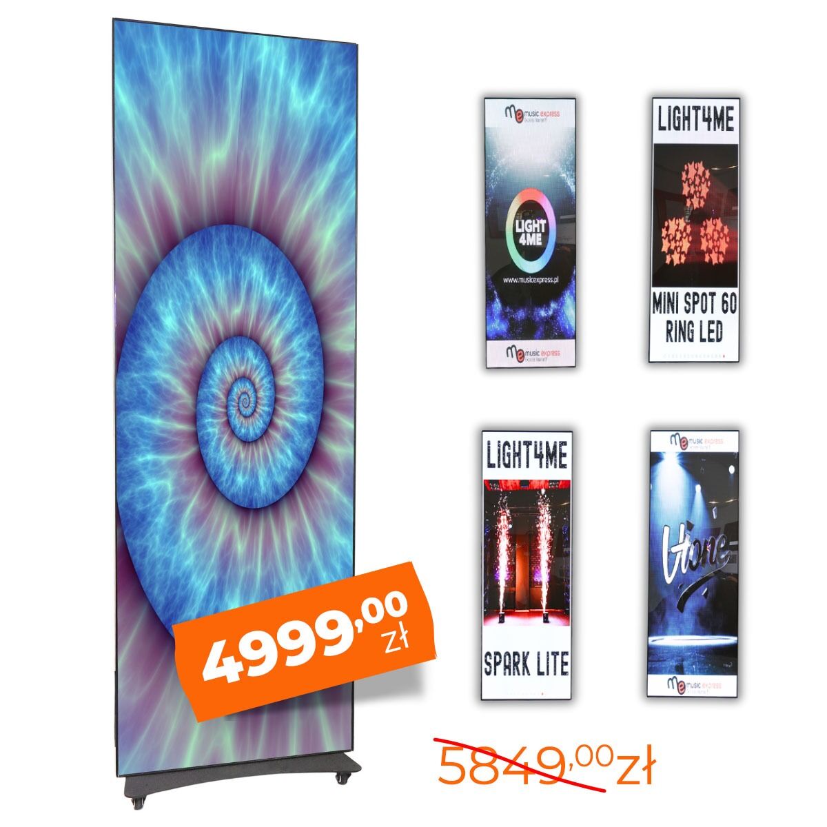 LIGHT4ME LED POSTER 1 ekran LED wyświetlacz wewnętrzny zdalnie sterowany P2.5 256x768 PC USB Wi-Fi Android HDMI case zestaw